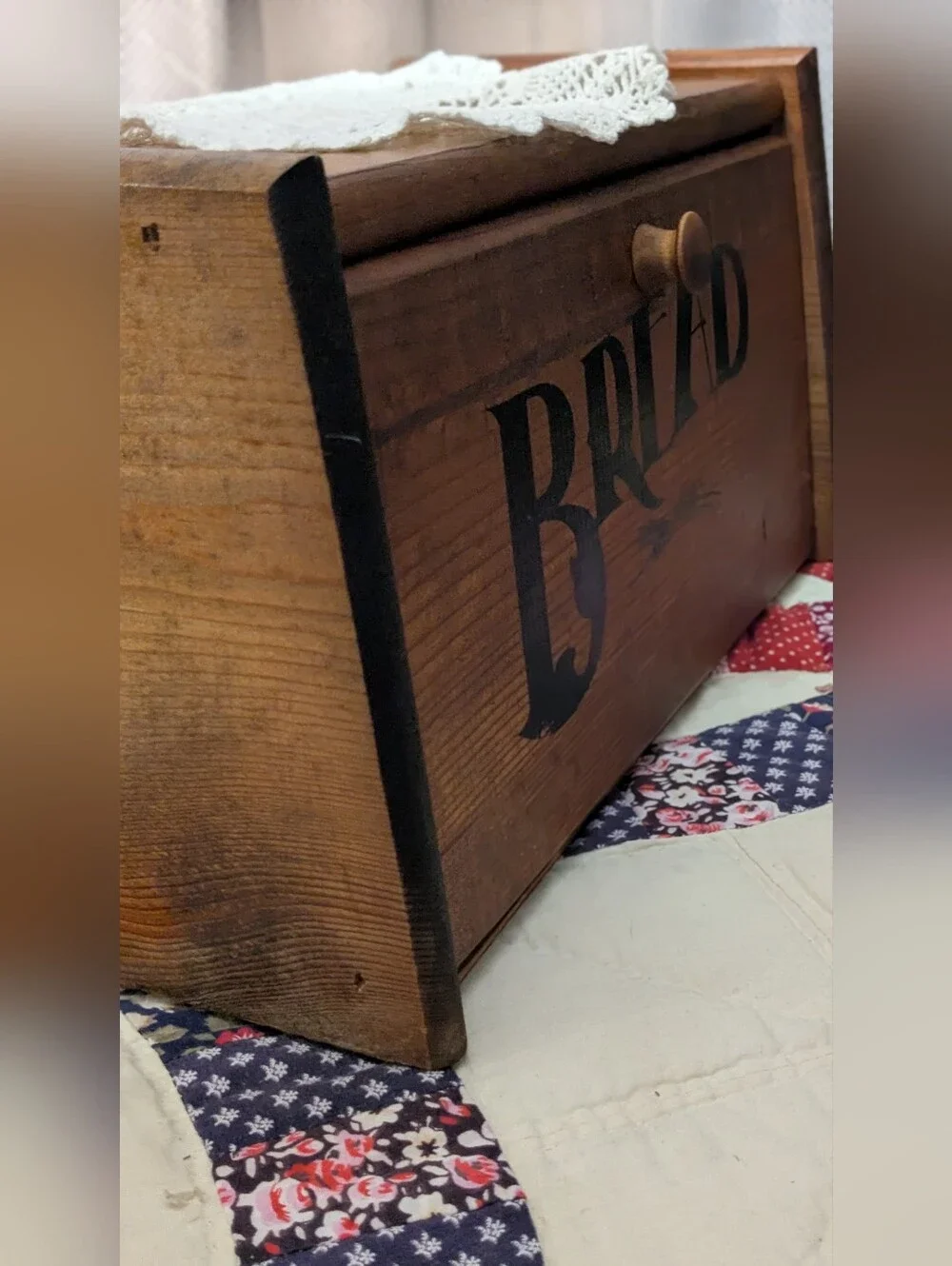 Vintage Wood Bread Box Farm House Cottagecore Grannycore Rustic Kitchen